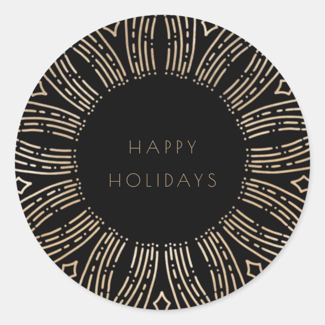 Black & Gold sunburst frame art deco Holidays Classic Round Sticker (Front)
