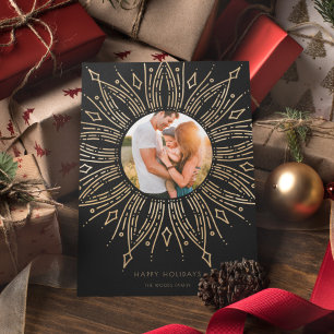 Black & Gold Sunburst Frame Art Deco Photo Holiday Card