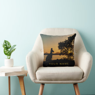 Black & Gold Sunset Kangaroo Tree Silhouette Cushion
