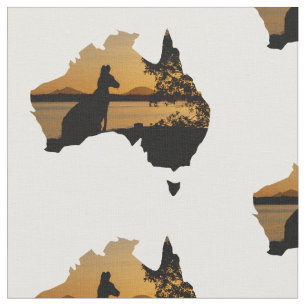 Black & Gold Sunset Kangaroo Tree Silhouette Fabric