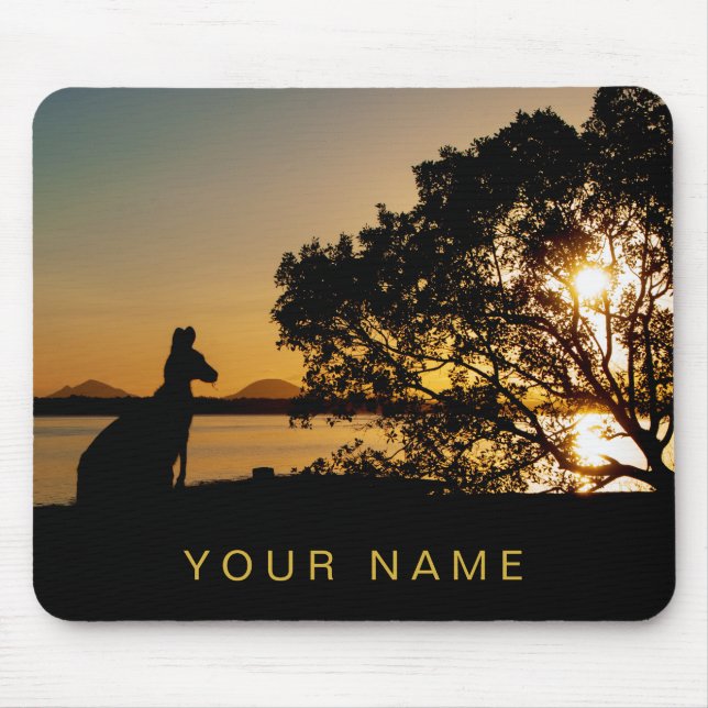 Black & Gold Sunset Kangaroo Tree Silhouette Mouse Pad (Front)