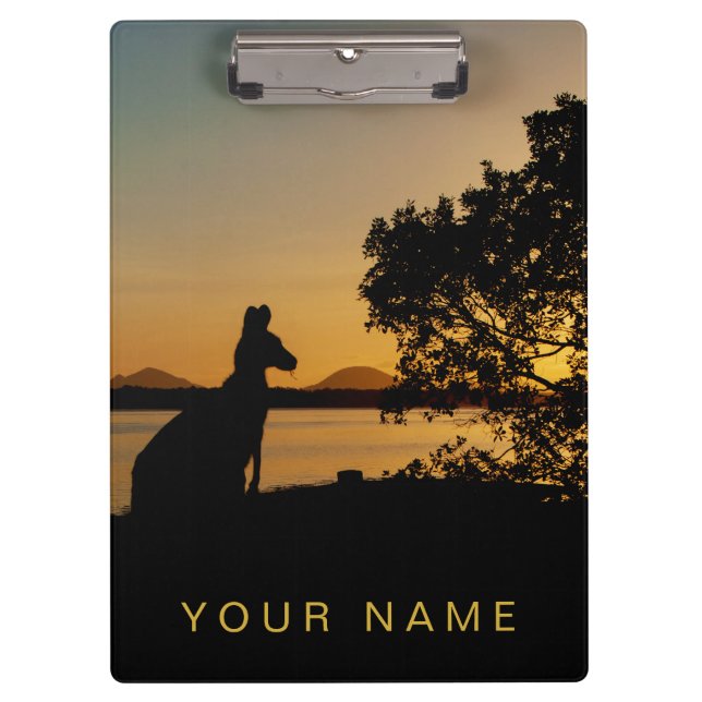 Black & Gold Sunset Silhouette Kangaroo Australia Clipboard (Front)