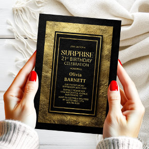 Black Gold Surprise 21st Birthday Party Invitation
