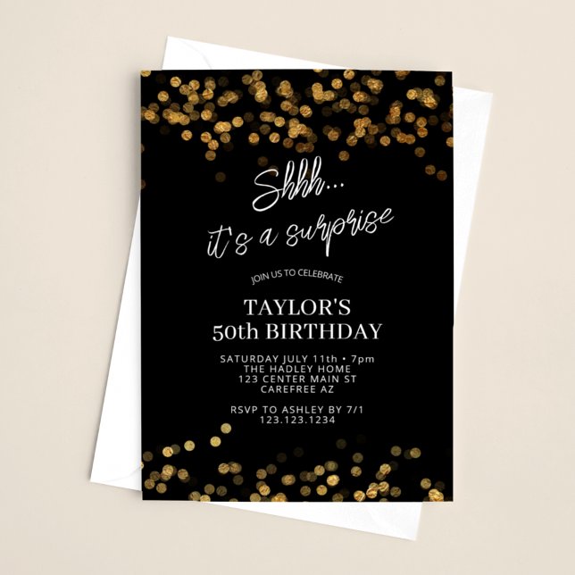 Black Gold Surprise 50th Birthday Invitation (Creator Uploaded)