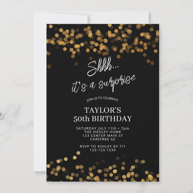 Black Gold Surprise 50th Birthday Invitation (Front)