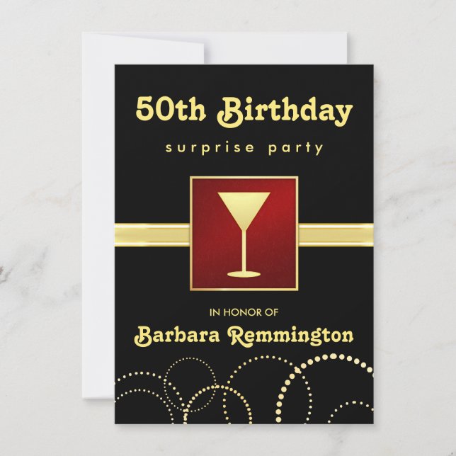 Black & Gold - Surprise 50th Birthday Party Invite (Front)