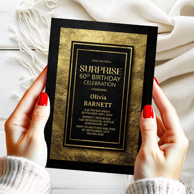 Black Gold Surprise 60th Birthday Party Invitation (Creator Uploaded)