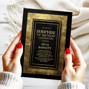 Black Gold Surprise 70th Birthday Party Invitation