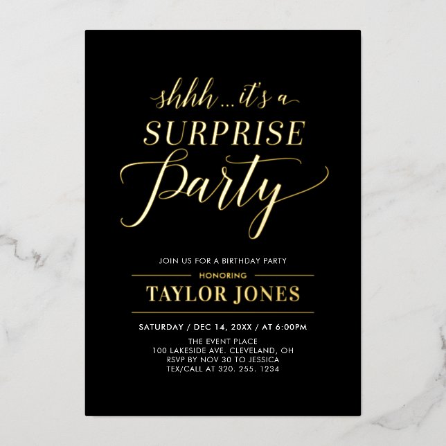Black & Gold Surprise Milestone Birthday Party (Front)