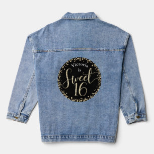 Black Gold Sweet 16 Glitter Confetti Birthday Chic Denim Jacket