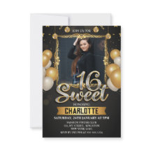 Black & Gold Sweet 16 Photo Glitter Balloon