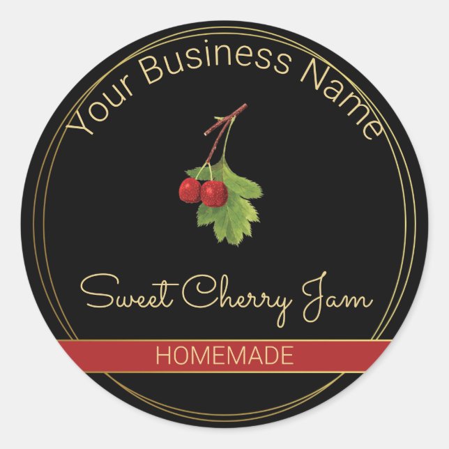 Black & Gold Sweet Cherry Jam Product Label (Front)