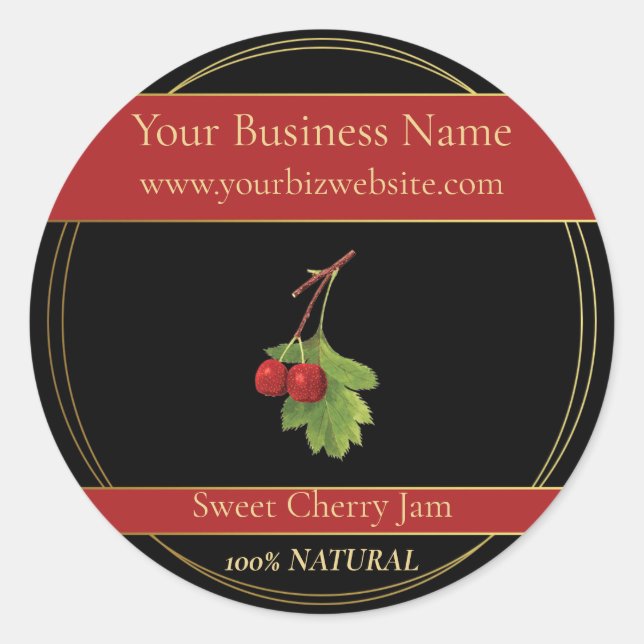 Black & Gold Sweet Cherry Jam Product Label (Front)