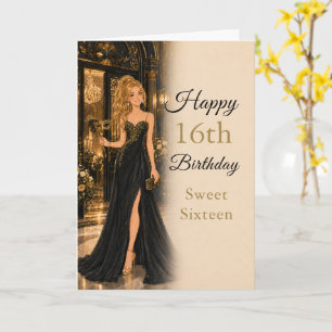 Black Gold Sweet Sixteen Birthday Card