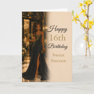 Black Gold Sweet Sixteen Birthday Card
