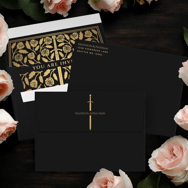 Black Gold Sword Royal Fantasy Wedding Envelope (Creator Uploaded)