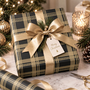 Black gold Tartan Plaid Christmas Wrapping Paper