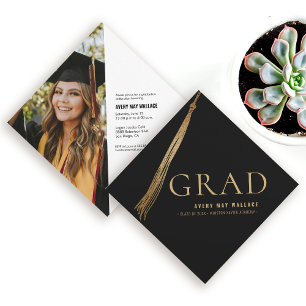 Black Gold Tassel Unique Graduation Custom Photo Invitation