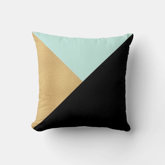 Black Gold & Teal Modern Graphic Throw Pillow (Front)