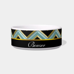 Black Gold Teal ZigZag Bowl