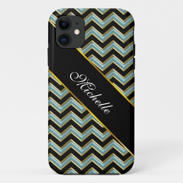Black Gold Teal ZigZag Case-Mate iPhone Case (Back)