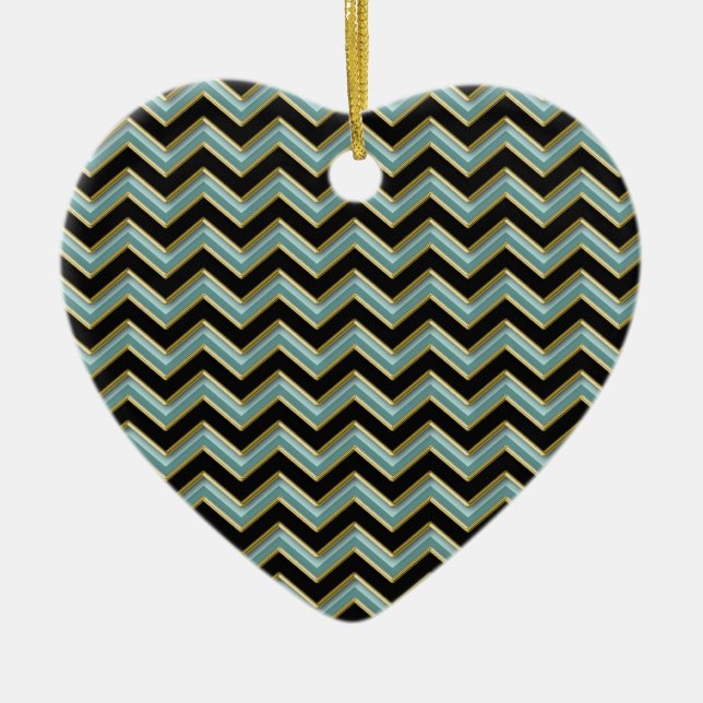 Black Gold Teal ZigZag Ceramic Tree Decoration (Front)