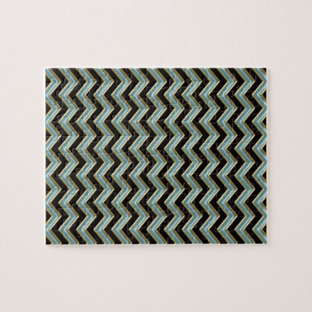 Black Gold Teal ZigZag Jigsaw Puzzle (Horizontal)