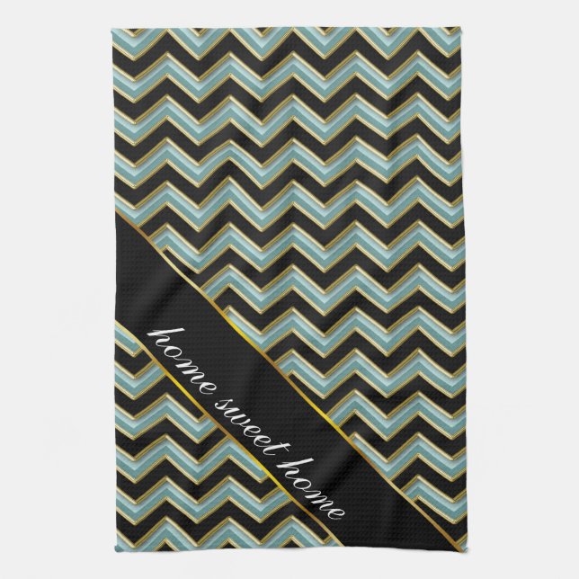 Black Gold Teal ZigZag Tea Towel (Vertical)