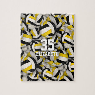 black gold team colors girls boys volleyball jigsaw puzzle