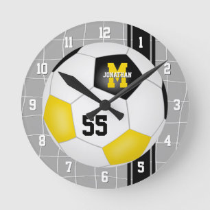 black gold team colors varsity stripes soccer round clock