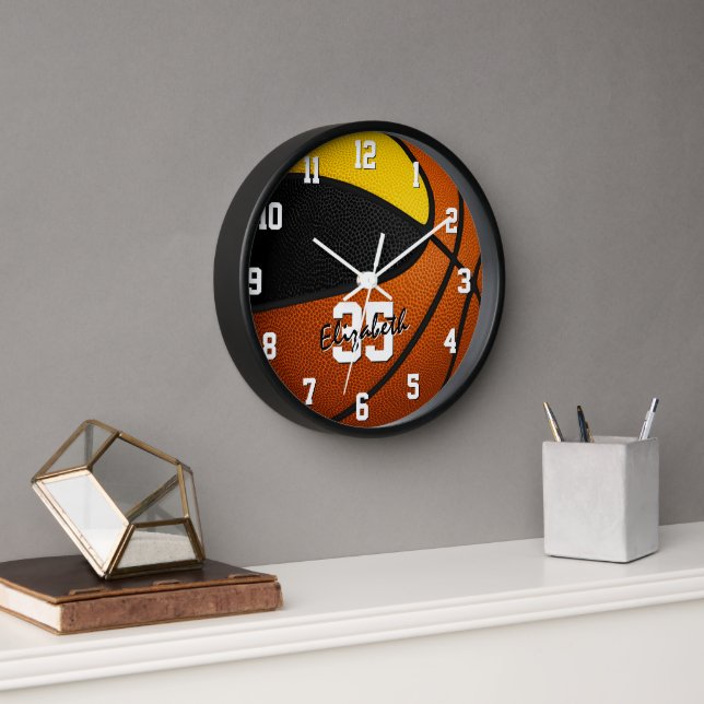 black gold team colours basketball personalised clock (Office)