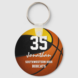 Black gold team colours boys girls basketball key ring
