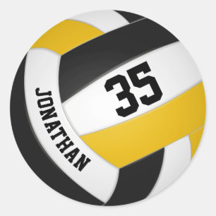 black gold team colours boys girls volleyball classic round sticker
