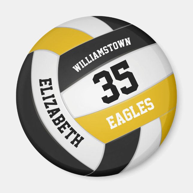 black gold team colours boys girls volleyball magnet (Front)