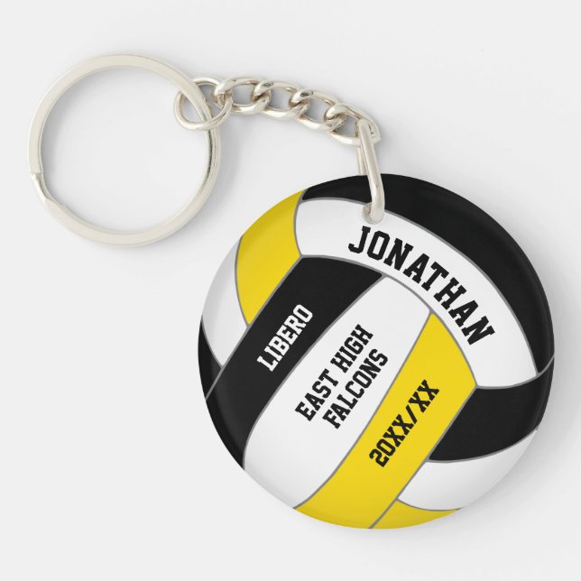 black gold team colours custom boys volleyball key ring (Front)