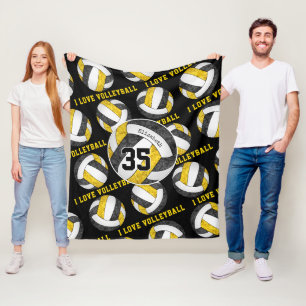 black gold team colours girls I love volleyball Fleece Blanket