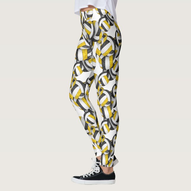black gold team colours volleyballs pattern leggings (Left)
