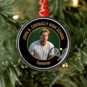Black Gold Tennis Player Photo Christmas Gift Metal Ornament