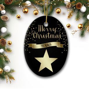 Black Gold Texas Star Ceramic Tree Decoration
