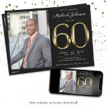 Black Gold Text Classy Photo 60th Birthday Party Invitation<br><div class="desc">Black Gold Text Classy Photo 60th Birthday Party Invitation. Simple yet classy birthday invitation with the birth year milestone in solid gold text effect! This is an editable template and could be used for both male and female. Contact me if you have any questions, I will do my best to...</div>