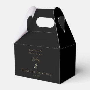 Black Gold Text Foliage Personalised Names Wedding Favour Box