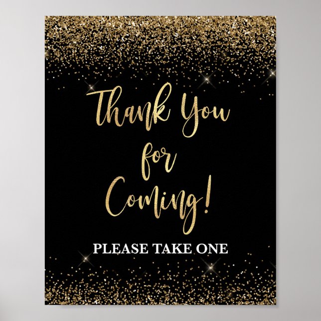 Black & Gold Thank You For Coming Favour Table Sig Poster (Front)