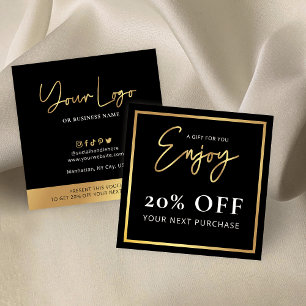 Black & Gold Thank You Gift Business Logo Discount Square Business Card