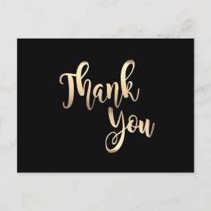 Black Gold Thank You Metal Glitter Clean Postcard