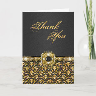 Black gold "thank you" wedding damask thank you card