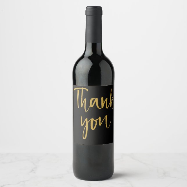 Black & Gold Thank You Wine Label (Front)