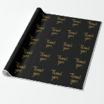 Black & Gold Thank You Wrapping Paper<br><div class="desc">Modern and elegant pattern features ,  "Thank you" in gold coloured font on black background</div>