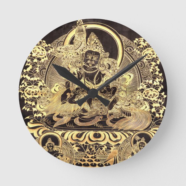 Black & Gold Tibetan Buddhist Art Round Clock (Front)