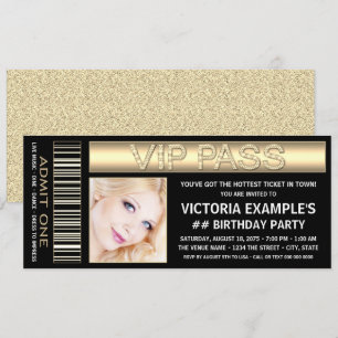 Black Gold Ticket Birthday Party Invitation
