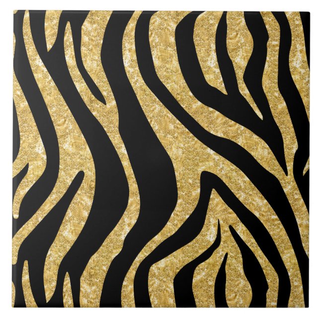 Black gold tiger stripe pattern ceramic tile (Front)